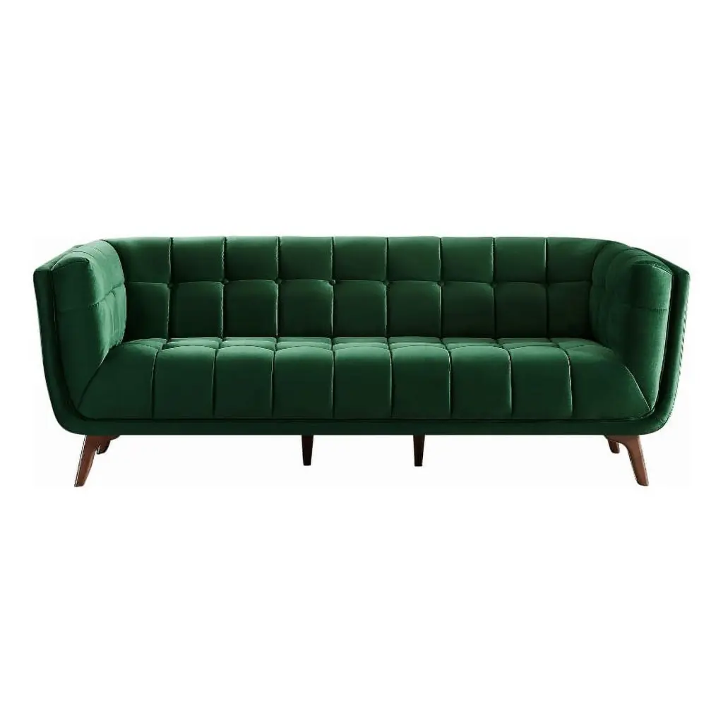 Alosio Dark Green Tufted Velvet Upholstered Sofa Rectangular Living Room Ashcroft