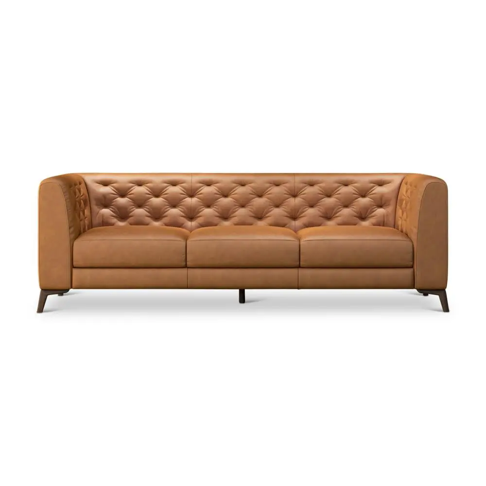 Farinelli Modern Tufted Tight Back Genuine Tan Leather Sofa Ashcroft