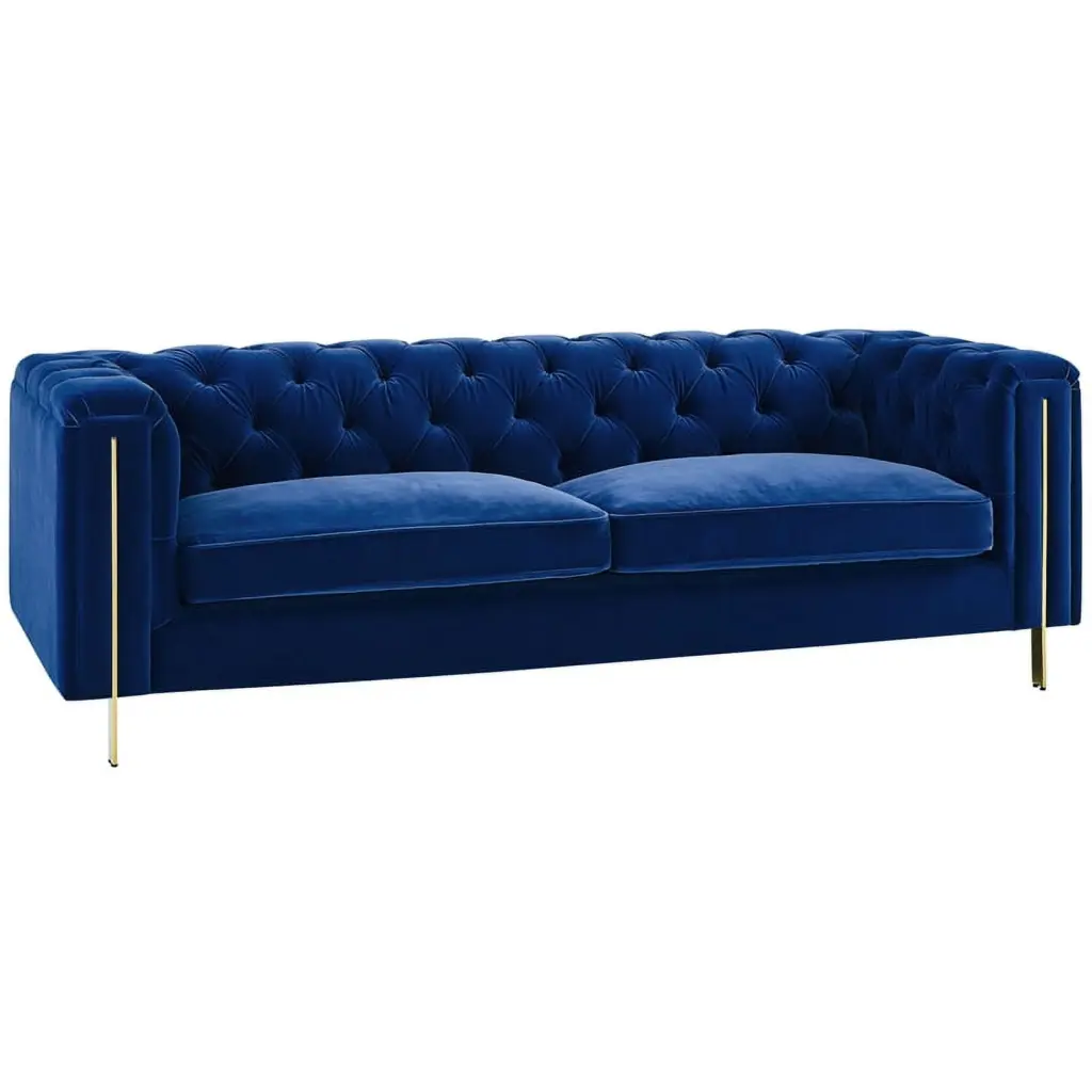 Bowery Hill Modern Blue Velvet Button Tufted Contemporary Sofa