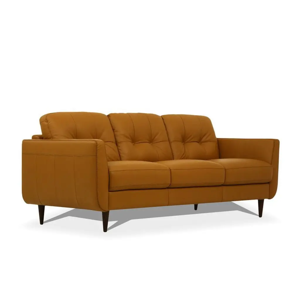 Bowery Hill Modern Caramel Tufted Leather Sofa