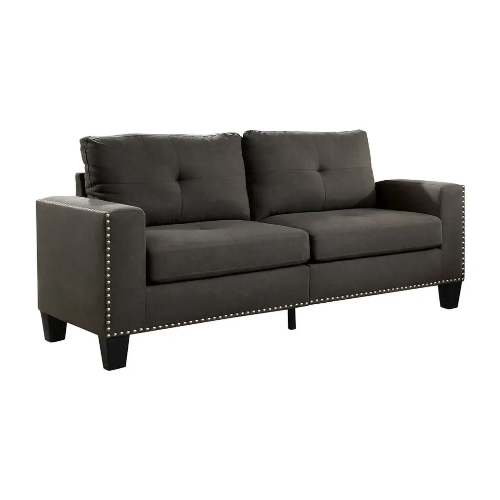 Bowery Hill Modern Fabric Tufted Sofa Gray Nailhead Trim