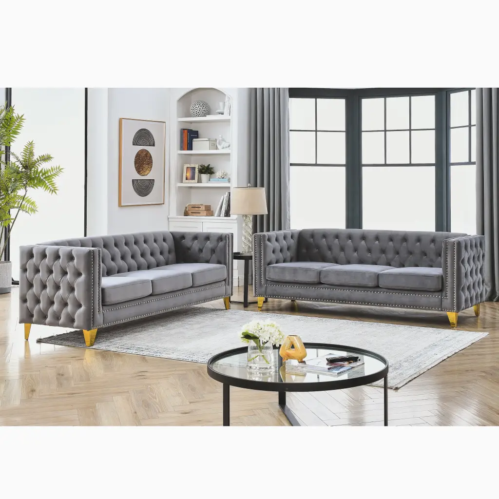 CoSoTower Velvet Sofa Living Room Buttons Tufted Square Arm Couch Modern