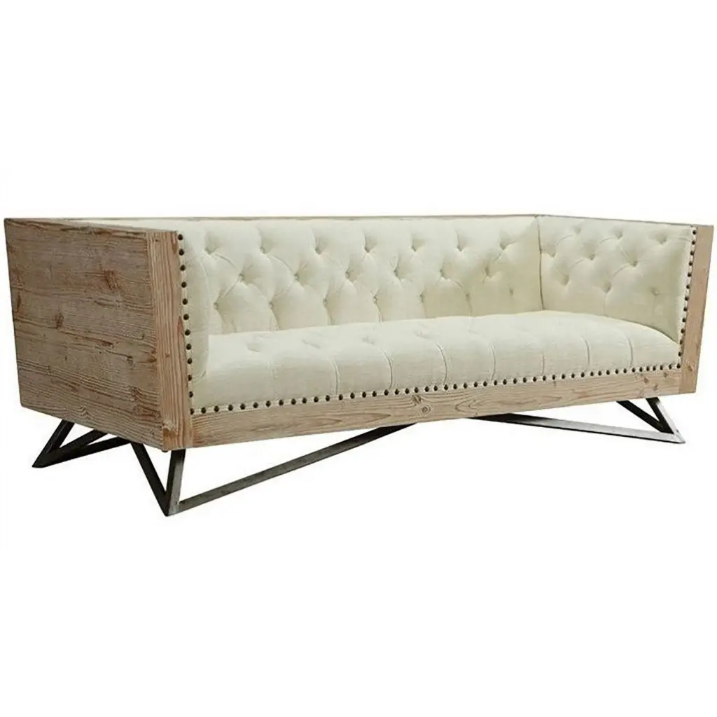 Hawthorne Collections Modern Leather Upholstered Tufted Sofa Cream - Luxury Living Room Sofa