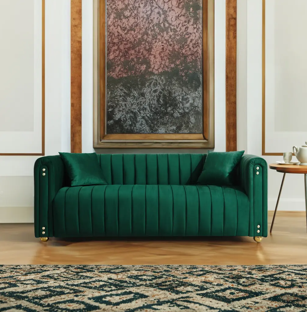 79.92 Inch Modern Vertical Channel Tufted Velvet Sofa Living Room Green JUSTSHIK