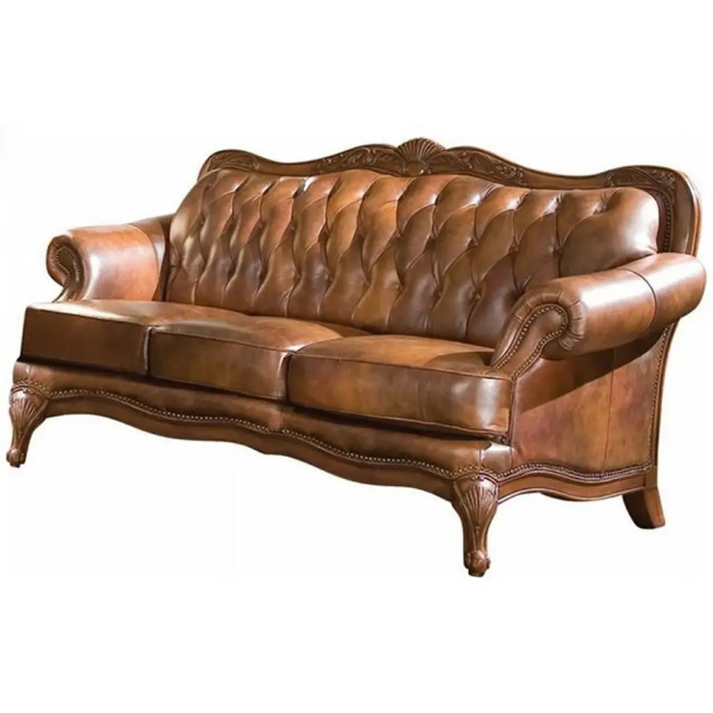 Kingfisher Lane Leather Tufted Sofa Rolled Arms Warm Brown