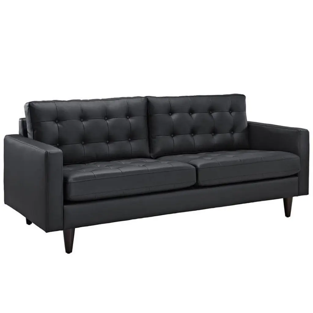 Maklaine Leather Tufted Sofa Black Nail-Head Trim