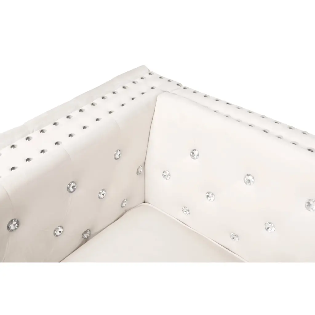 Miekor Furniture 82.3 Width Modern Velvet Sofa Jeweled Buttons Tufted Square Arm Couch Beige 2 Pillows