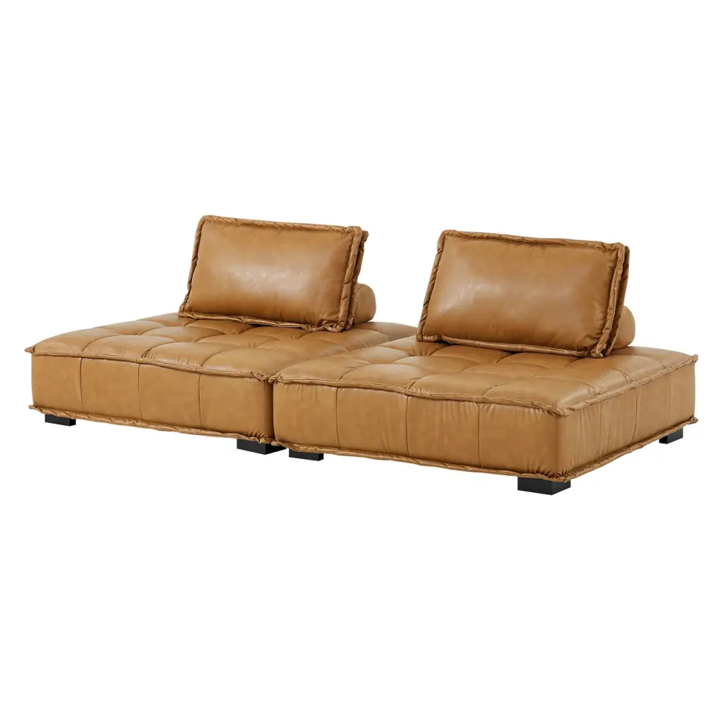 Modular Deep Tufted Sofa Tan Fabric Modern Contemporary French Country Style