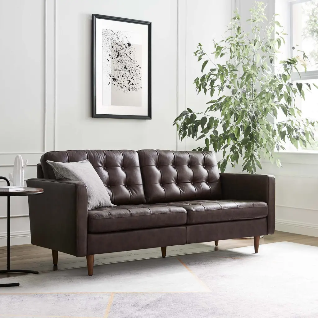 Modway Exalt Tufted Leather Sofa Brown - Elegant Living Room Couch