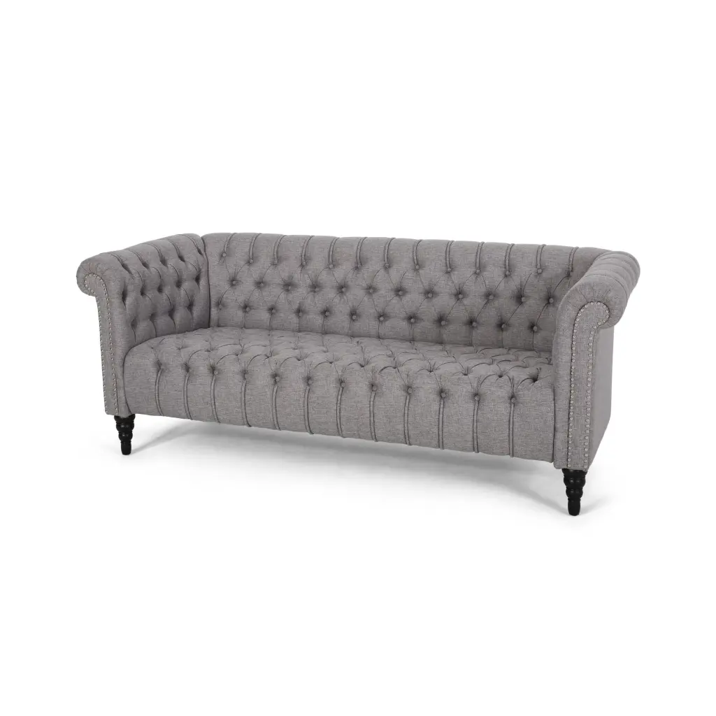 Noble House Slate Fabric Tufted 3 Seater Sofa Grey