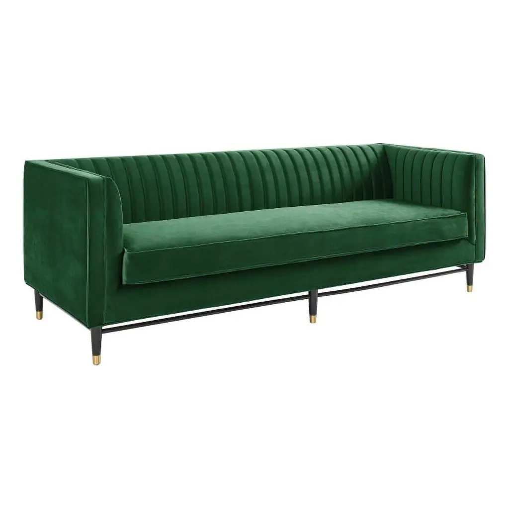 Pemberly Row Channel Tufted Performance Velvet Sofa Emerald Green