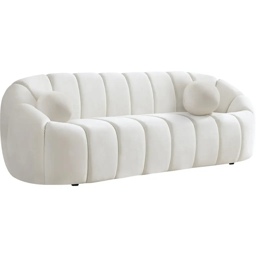 Pemberly Row Cream Velvet Sofa Deep Channel Tufting Modern Comfort