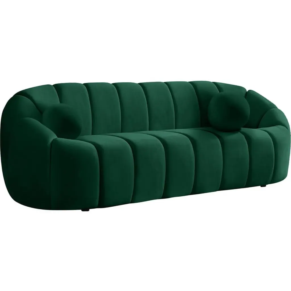 Pemberly Row Green Velvet Sofa Deep Channel Tufting Contemporary Design