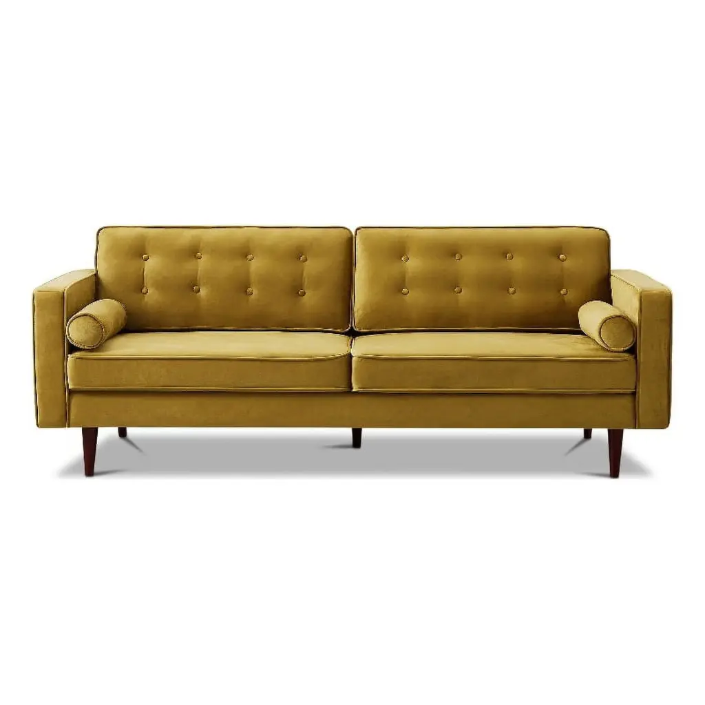 Pemberly Row Mid-Century Modern Tufted Back Gold Velvet Upholstered Sofa - Luxury Living Room Furniture