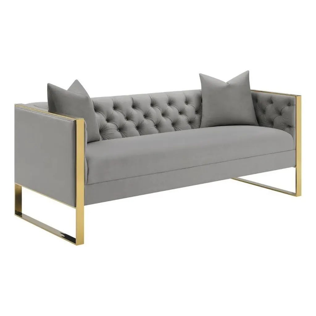 Pemberly Row Modern Velvet Tufted Back Sofa Gray - Upholstered Living Room Couch
