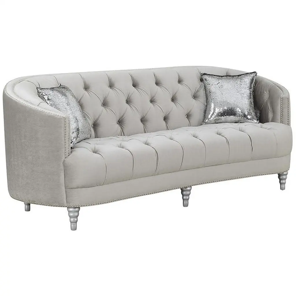 Pemberly Row Transitional Velvet Tufted Sloped Arm Sofa Gray - Classic Comfort Any Space