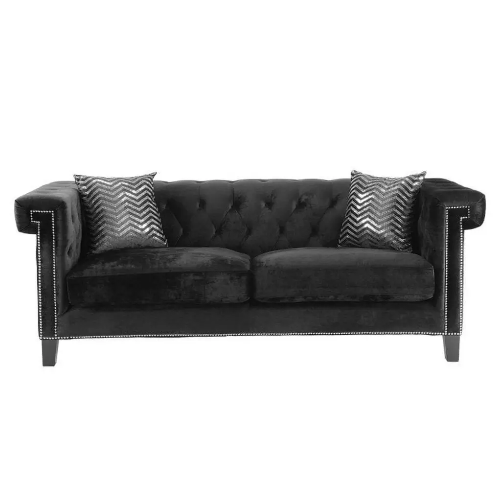 Stonecroft Brenham Tufted Velvet Sofa Black - Elegant Living Room Centerpiece Stonecroft Furniture