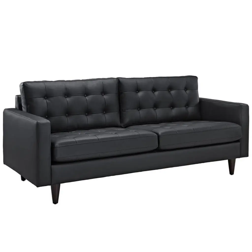 Allora Leather Tufted Sofa Black - Elegant Living Room Furniture