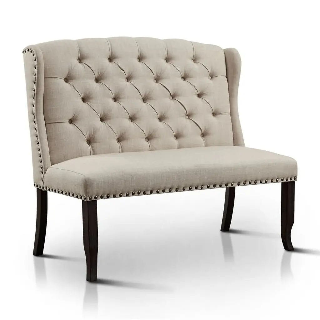 Furniture America Sinuata Fabric Tufted 2-Seater Loveseat Bench Beige - Modern Living Room Sofa
