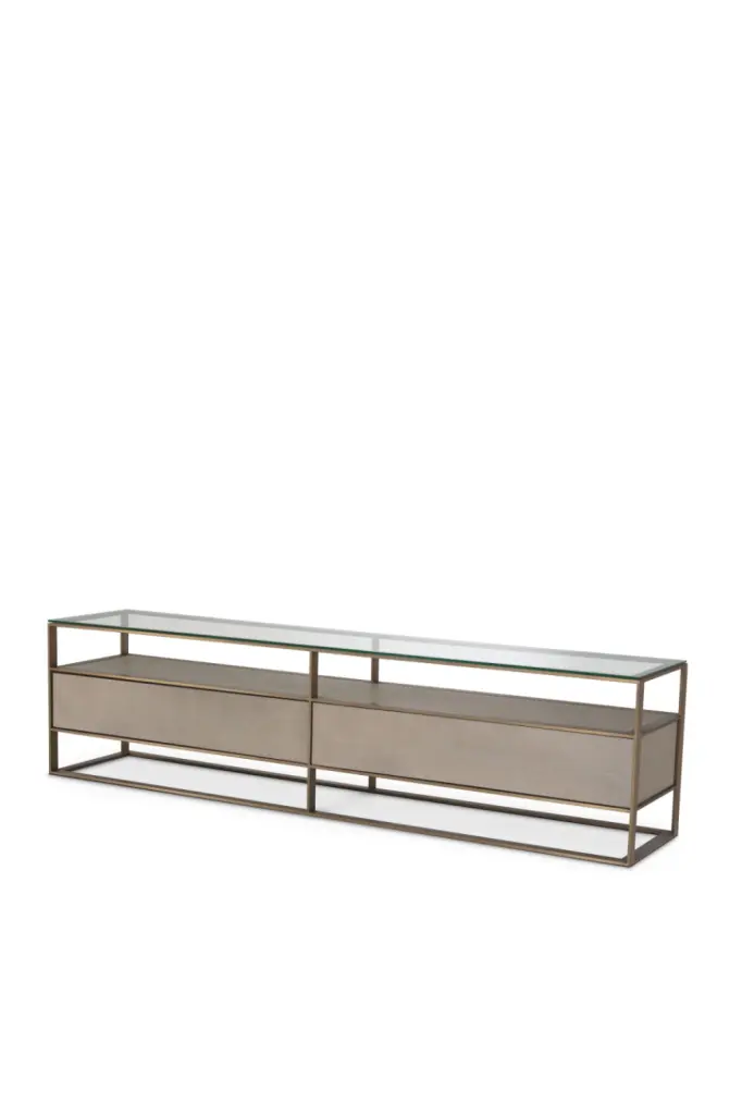 Eichholtz Wagner Antique Brass Oak TV Cabinet