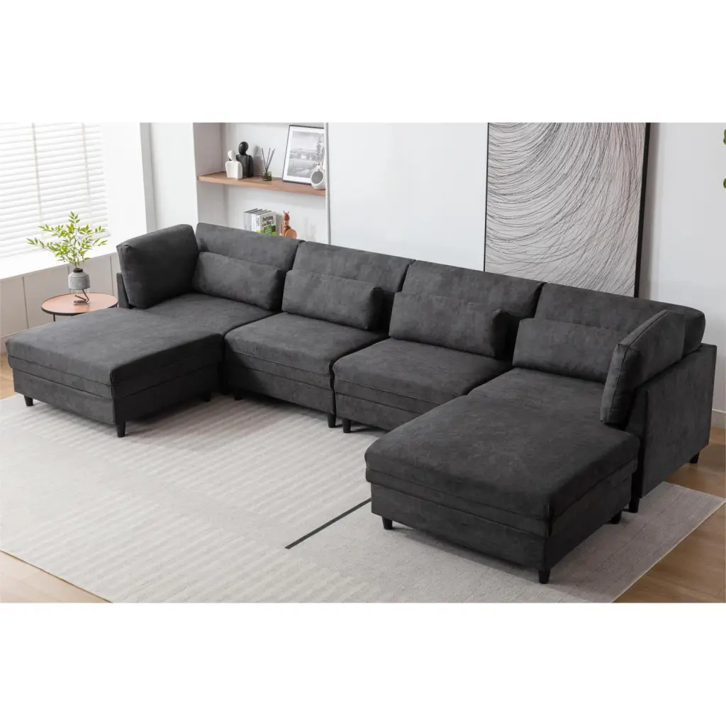 DeeHome Oversized Modular Sectional Fabric Sofa Set 6 Pillows and Reversible Chaise