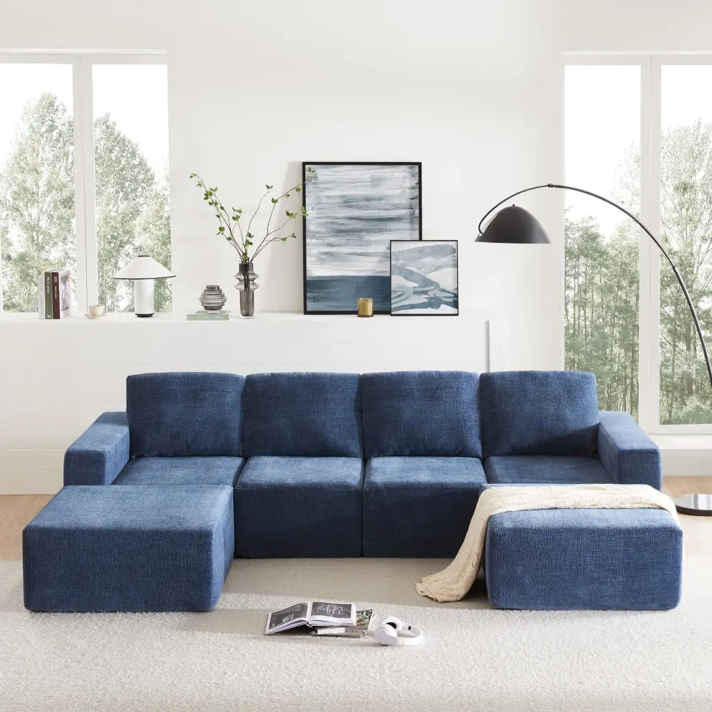 110x72 Modular U Shaped Sectional Sofa - Luxury Chenille Floor Couch Set Foam-Filled Sleeper Sofa Bed Ghislaine