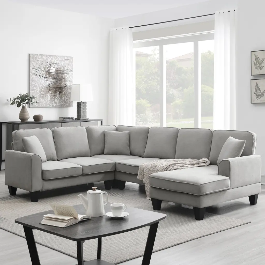 Elegant Comfort U-Shape Sectional Sofa Set Living Room Go Green Woods