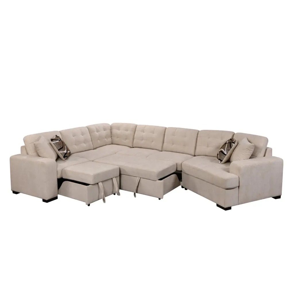 Oversized Beige U-Shape Sectional Sofa Extra Wide Chaise Lounge - Modern Large Upholstered Couch Home, Apartment, Dorm, Of...
