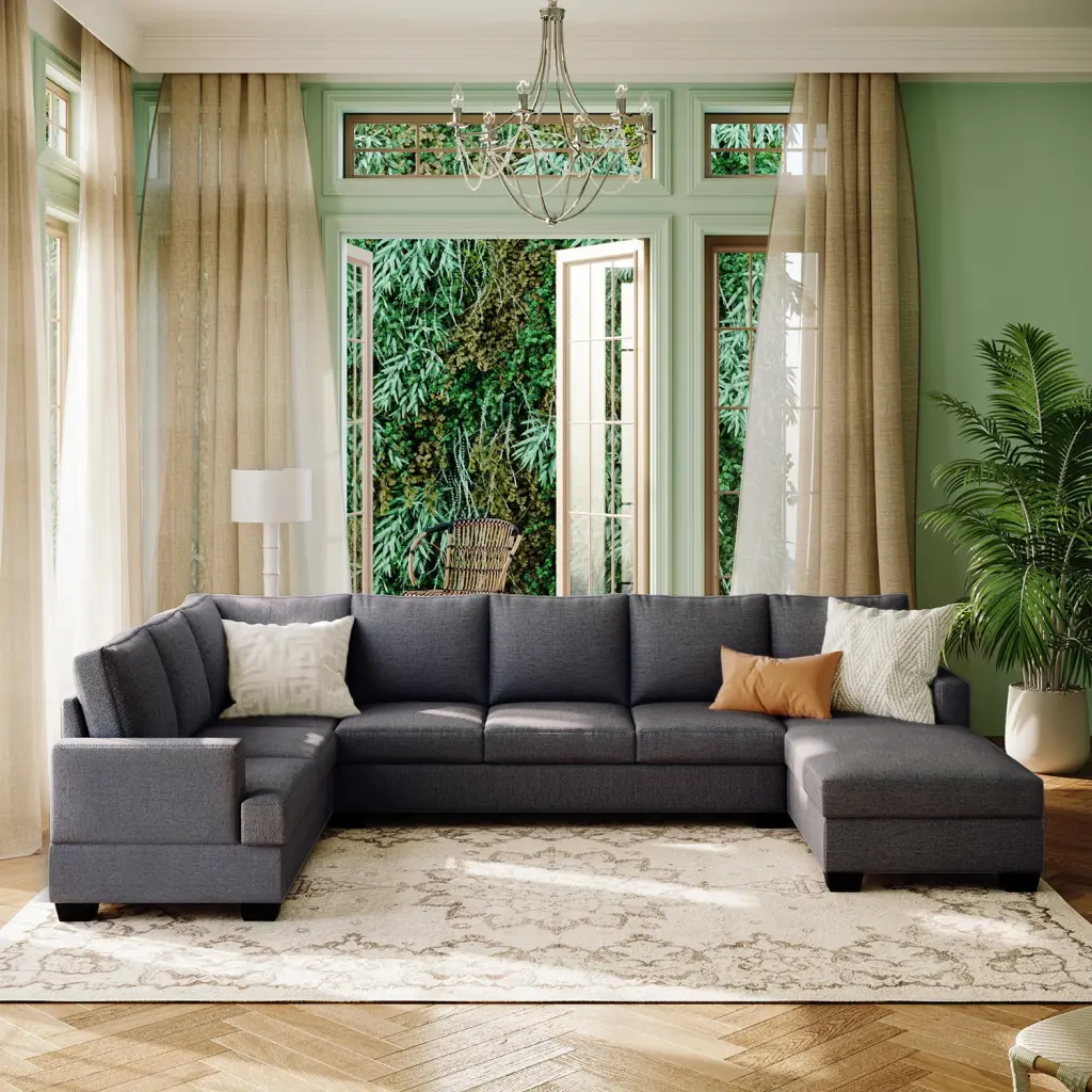 Kepooman U-Shape Sectional Sofa Solid Wood Legs Gray