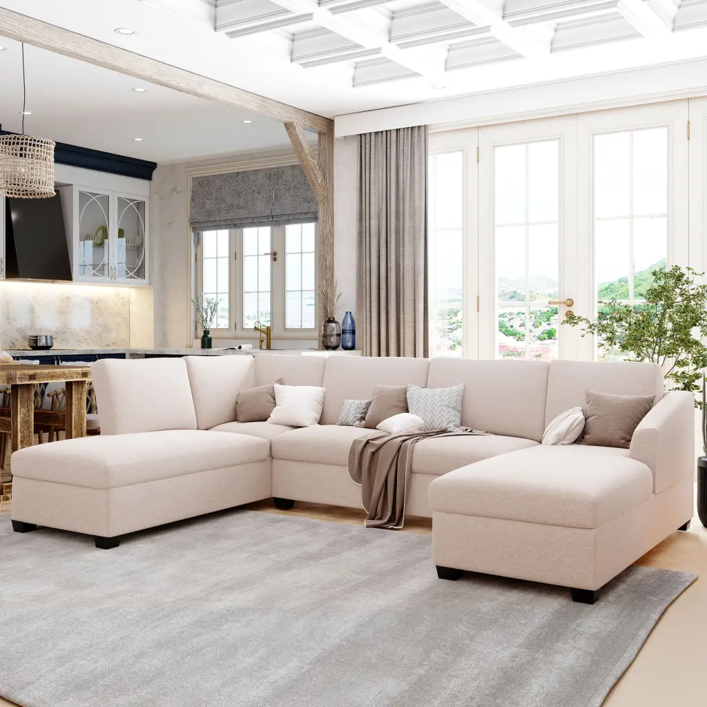 Miekor Modern Large U-Shape Sectional Sofa Double Extra Wide Chaise Lounge Beige