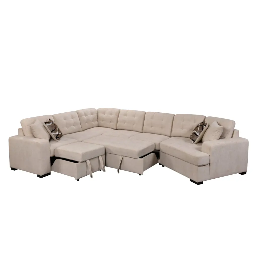 Beige Oversized U-Shape Sectional Sofa - Modern Large Upholstered Couch Extra Wide Chaise Lounge Home, Bedroom, Apartment ...