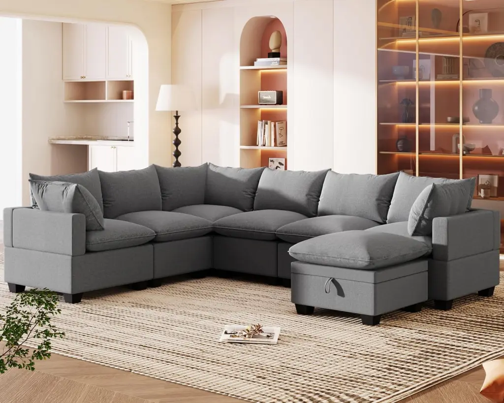Tabaray U Shaped Modular Couch Storage Ottoman and Reversible Chaise Gray