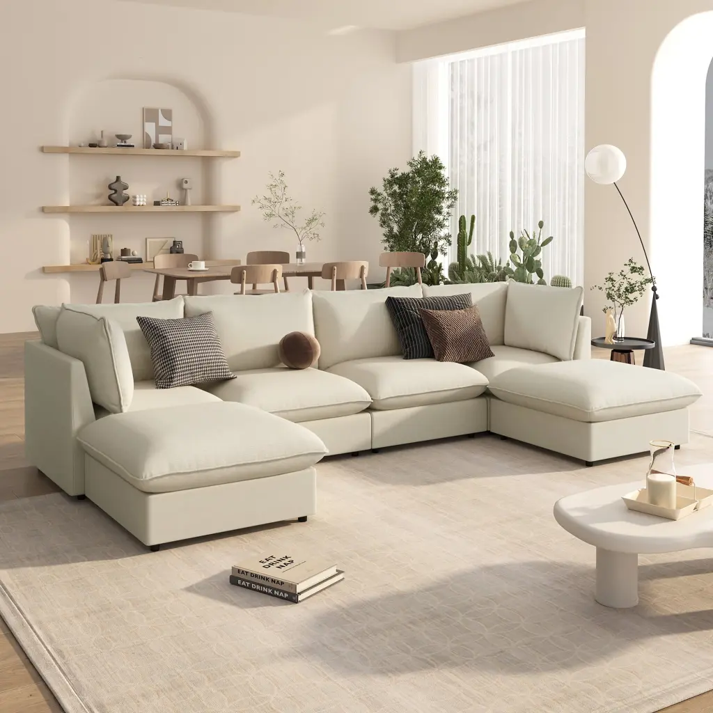 U_STYLE Modern Large U-Shape Sectional Sofa 2 Large Chaise and Removable Ottomans Living Room U Style