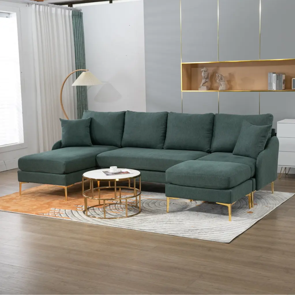 Luxurious 110 Inch Reversible U-Shape Sectional Sofa Green HATNOKIL
