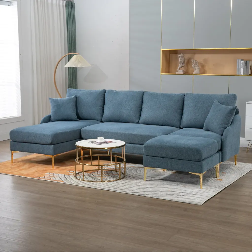 Stylish 110 Inch Reversible U-Shape Sectional Sofa Blue HATNOKIL