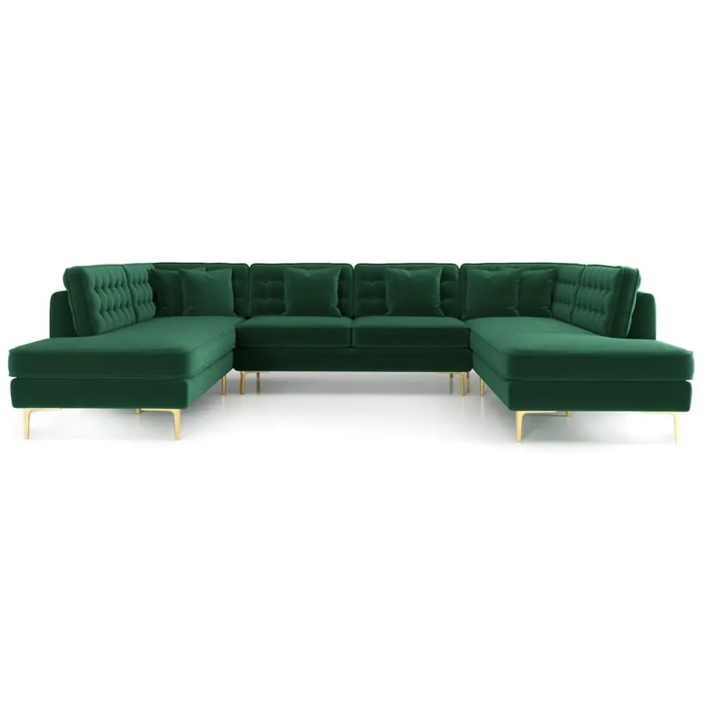 Cale Modern Green Velvet U-Shaped Corner Sectional Couch Living Room Ashcroft