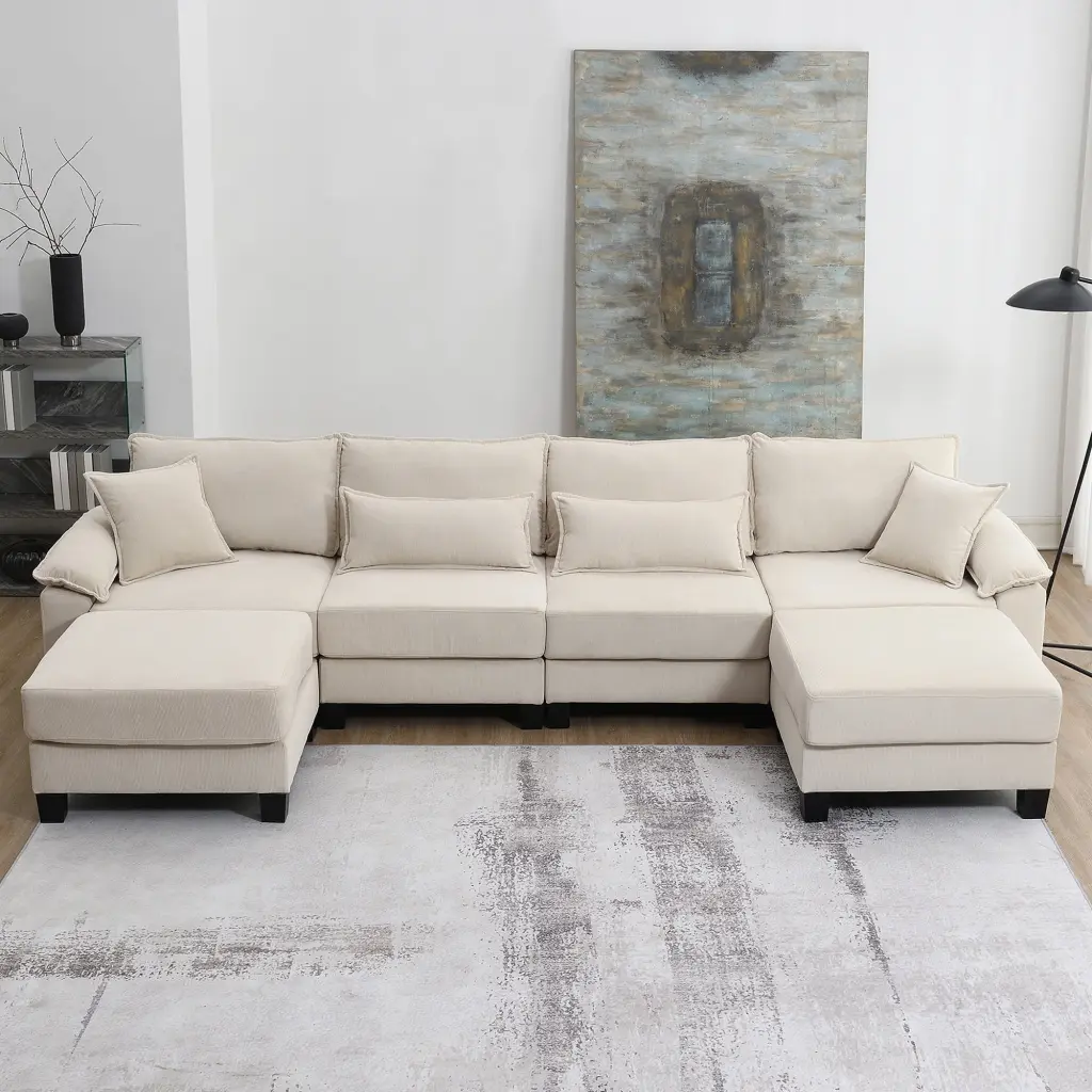 CoSoTower 133x65 Corduroy Modular Sectional Sofa U Shaped Couch Armrest Bags 6 Seat Freely Combinable Sofa Bed
