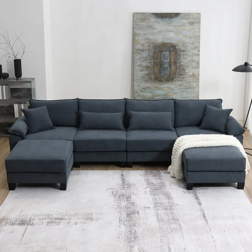 CoSoTower 133x65 Corduroy Modular Sectional Sofa U Shaped Couch Armrest Bags 6 Seat Freely Combinable Sofa Bed