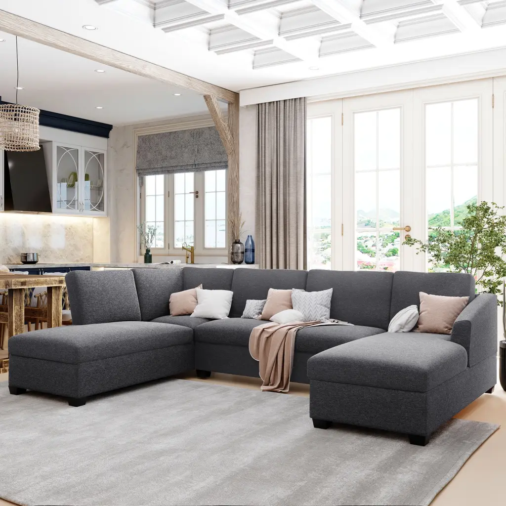 CoSoTower Modern Large U-Shape Sectional Sofa Double Wide Chaise Lounge Grey
