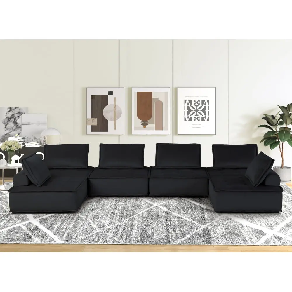 DeeHome Anna 160 Black Velvet 6-Seater U-Shape Modular Sectional Sofa