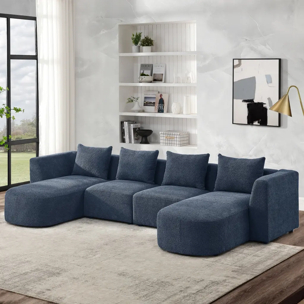 DeeHome U Shape Sectional Sofa Modular DIY Navy Loop Yarn Fabric