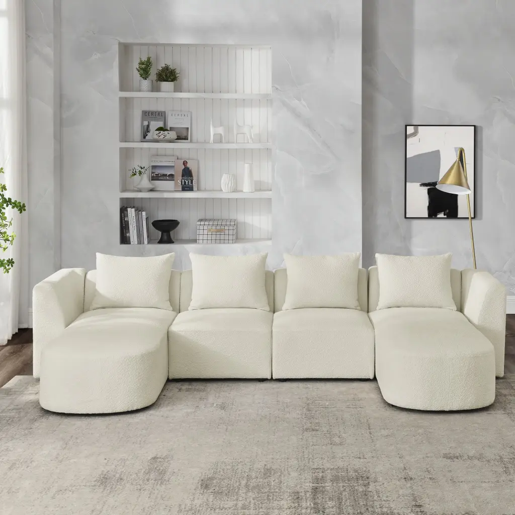 DeeHome U Shape Sectional Sofa Modular DIY Beige Loop Yarn Fabric