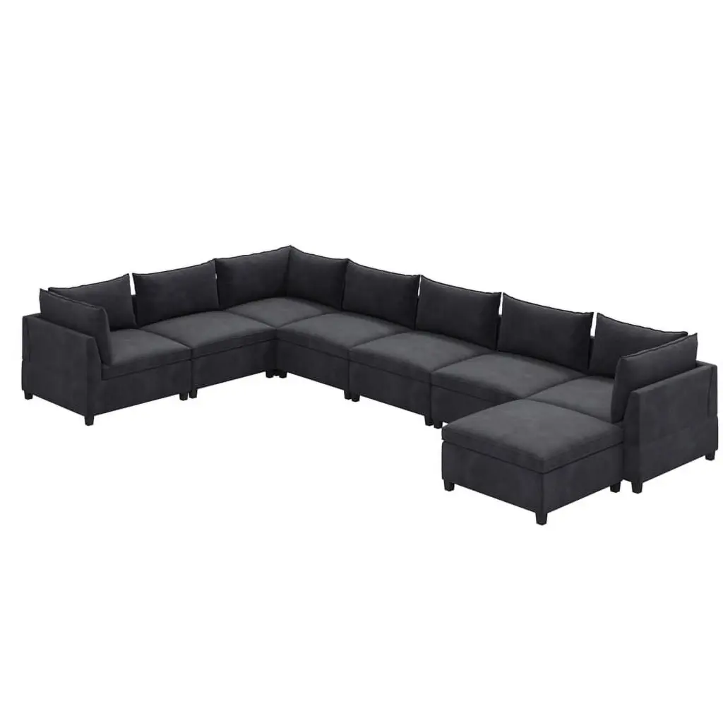 Devion Furniture Modern U-Shaped Fabric Sectional Sofa - Dark Gray Contemporary Design