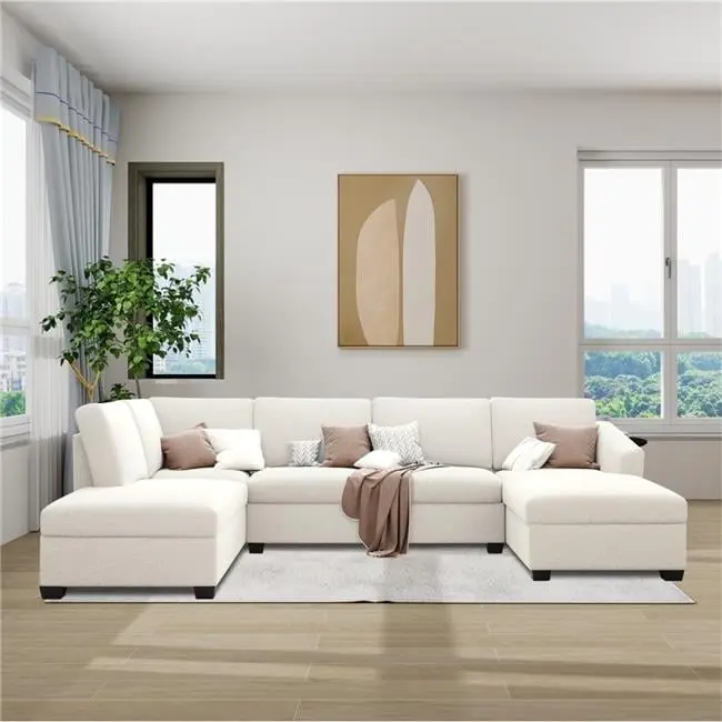 Direct Wicker U-Shape Sectional Sofa - Double Extra Wide Chaise Lounge Couch Living Room