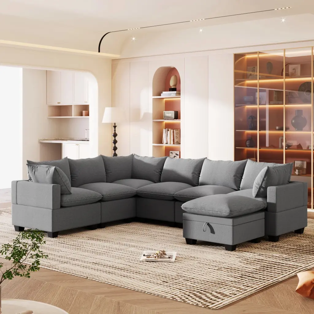 120x93 Modern U Shape Modular Sofa Storage Living Room Generic