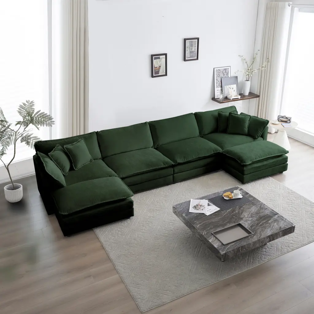 Gexpusm Modern U Shaped Sectional Sofa Oversized Chenille 4 Seater 2 Chaise Longue White
