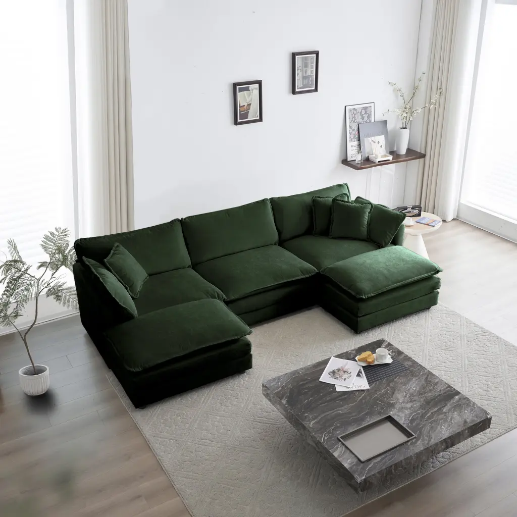 Gexpusm Modern U Shaped Sectional Sofa Oversized Chenille Sofa 3 Seater 2 Chaise Longue White