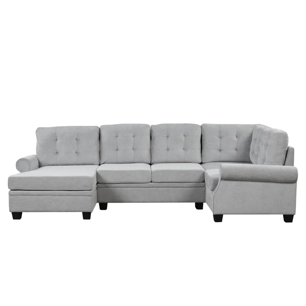 120-inch Modern U-Shaped Gray Sectional Sofa - Linen Fabric Plywood Frame - Foam and Spring Pocket HATNOKIL