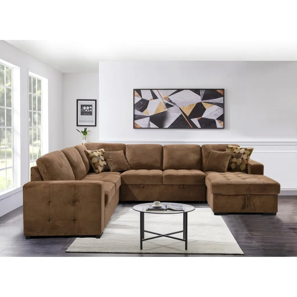 Brown Oversized U-Shaped Sectional Sofa Storage Chaise 123 Comfy Couch 4 Throw Pillows HATNOKIL