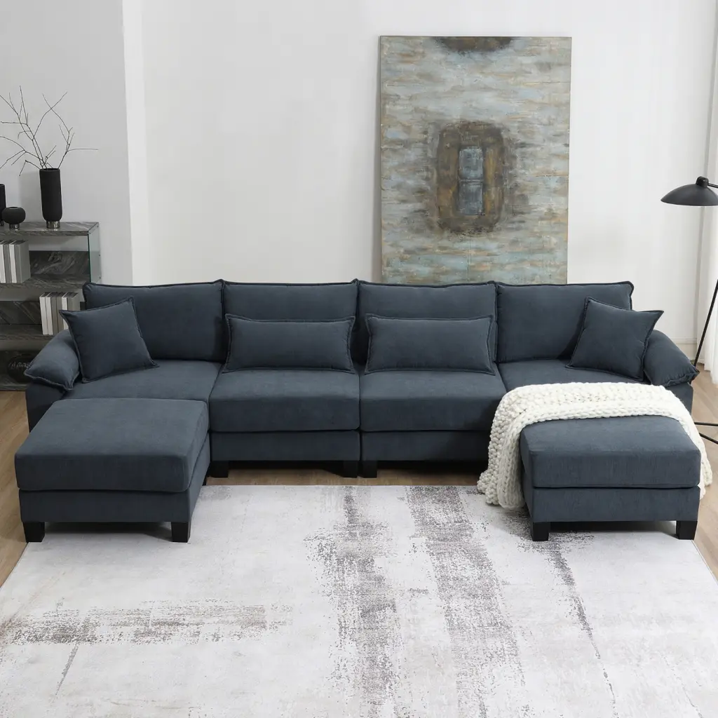 Comfortable Corduroy U-Shaped Modular Sectional Sofa Armrest Bags HATNOKIL